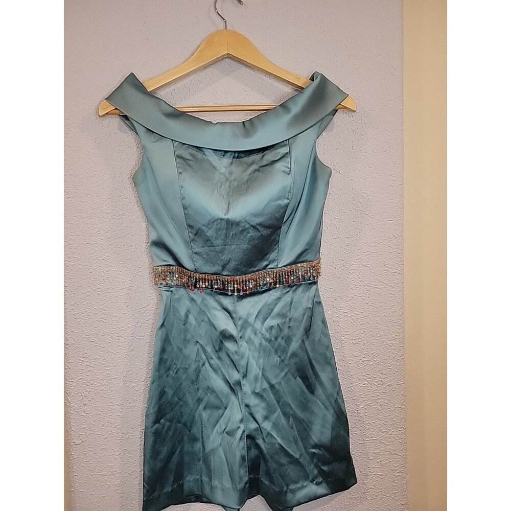 Sherri Hill Teal Mini Dress with Beaded Waist